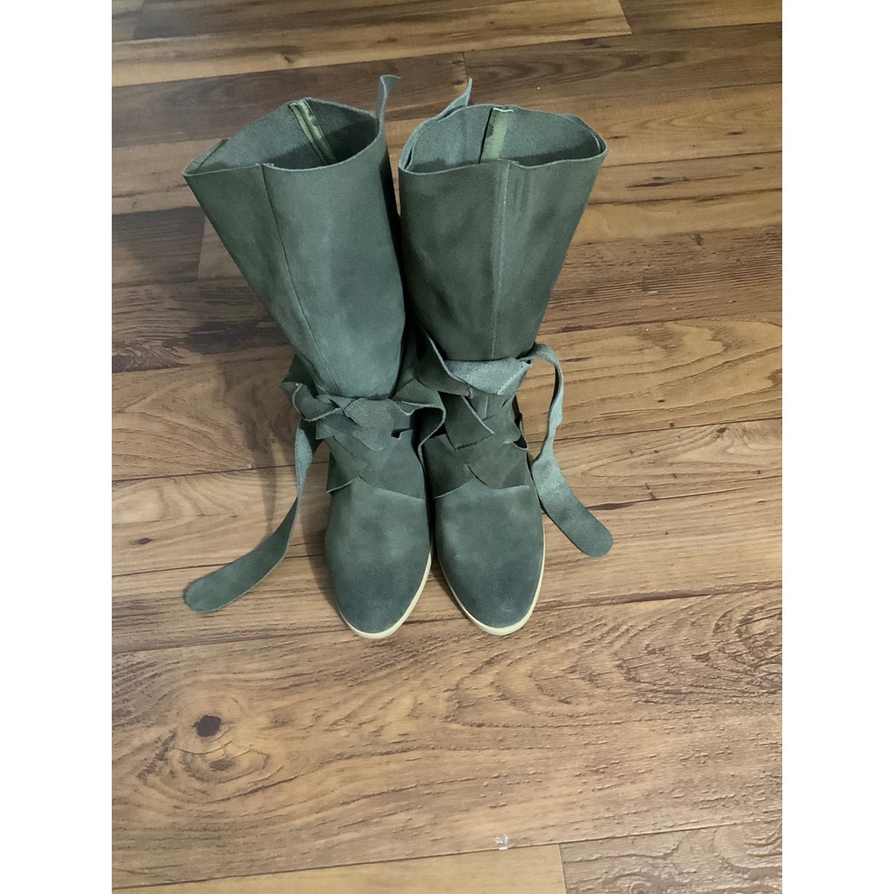 Antelope Olive Green Suede Wrap Tie Block Heel Mid-Calf Boots Size 40
